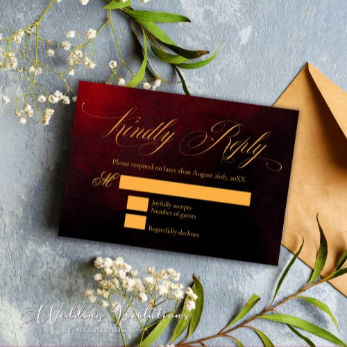 Elegant Custom Gold Red and Black Wedding RSVP Card