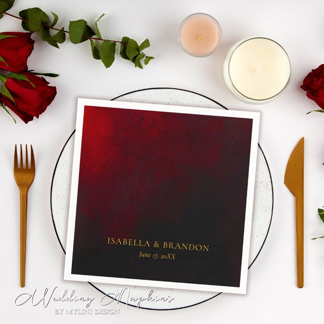 Elegant Custom Gold Red Black Wedding Napkins (Creator Uploaded)
