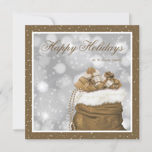 Elegant Custom Gold Snow Happy Holiday Cards