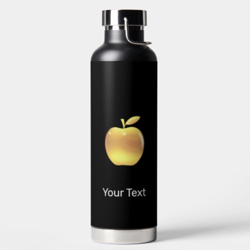Elegant Custom Golden Apple Image  Text on Black  Water Bottle
