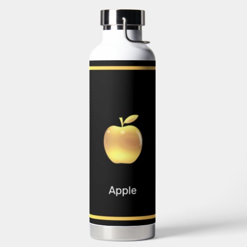Elegant Custom Golden Apple Image  Text on Black Water Bottle