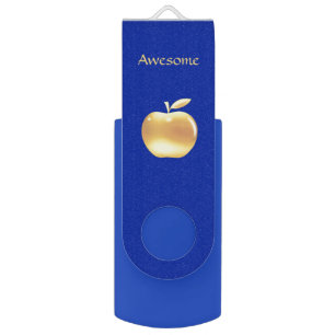 Elegant custom golden apple & star on royal blue flash drive