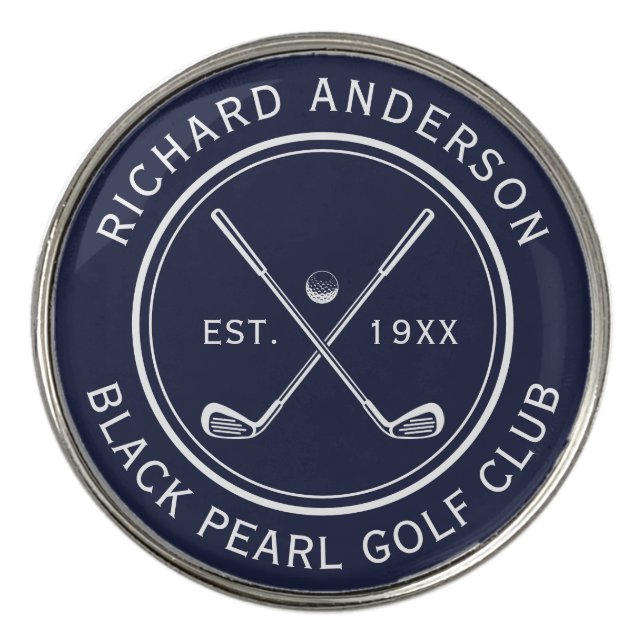 Elegant Custom Golf Club Name Navy Blue Golf Ball Marker (Front)