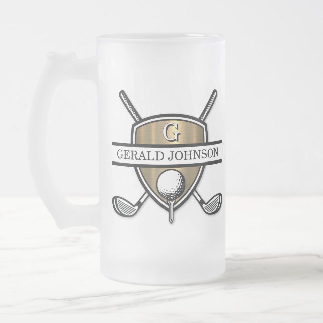 Elegant Custom Golf Monogram Design Frosted Glass Beer Mug (Left)