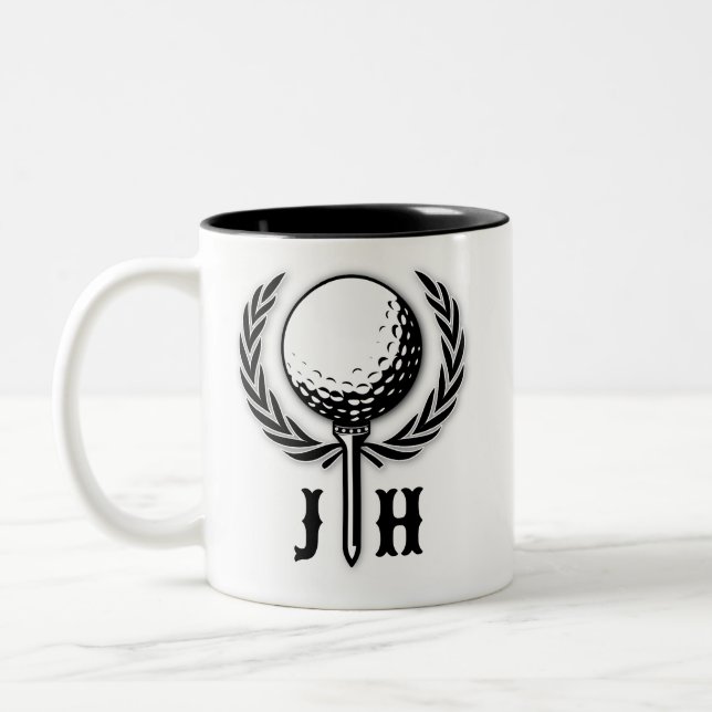 Elegant Custom Golf Monogram Design Two-Tone Coffee Mug (Left)