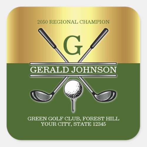 Elegant Custom Golf Monogram Square Sticker