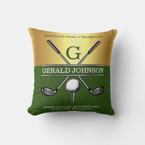 Elegant Custom Golf Monogram Throw Pillow