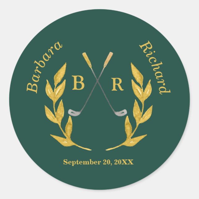 Elegant Custom Golf Theme Wedding Classic Round Sticker (Front)
