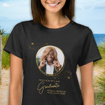 Elegant Custom Graduate Photo Gold Graduation T-Shirt<br><div class="desc">Congratulations on your child's graduation! As a proud mom, you deserve to show off your love and support with a personalized t-shirt. This elegant chic modern design features a gold stars picture frame showcasing your favorite photo of your graduate. Whether it's from high school, college, or university, this shirt is...</div>