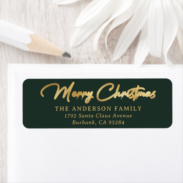 Elegant Custom Green and Gold Foil Merry Christmas Label (Insitu)