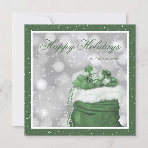 Elegant Custom Green Snow Happy Holiday Cards