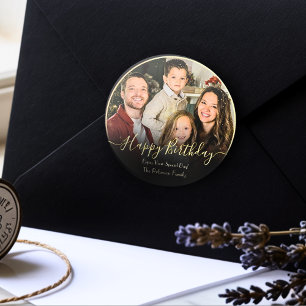 Elegant Custom Happy Birthday Add Your Own Photo Classic Round Sticker