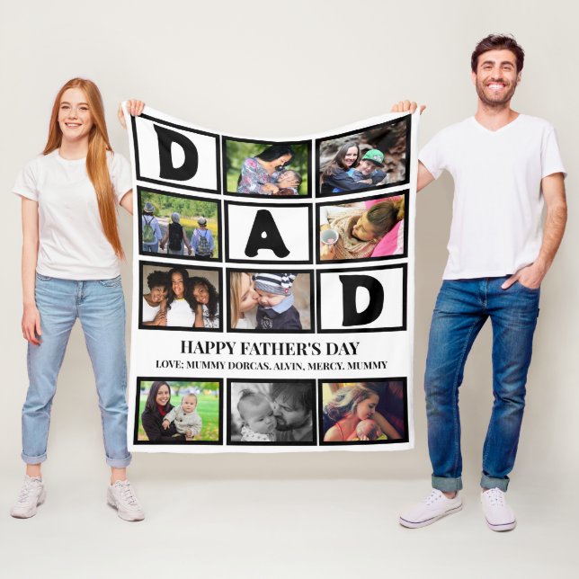 Elegant Custom  Happy Fathers Day 9 Photo Collage  Fleece Blanket (In Situ)