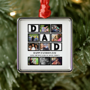 Elegant Custom  Happy Fathers Day 9 Photo Collage  Metal Ornament