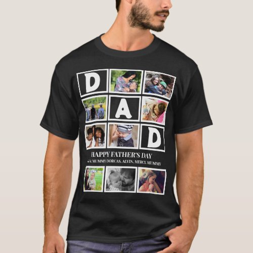 Elegant Custom  Happy Fathers Day 9 Photo Collage T_Shirt