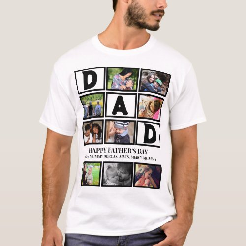 Elegant Custom  Happy Fathers Day 9 Photo Collage T_Shirt