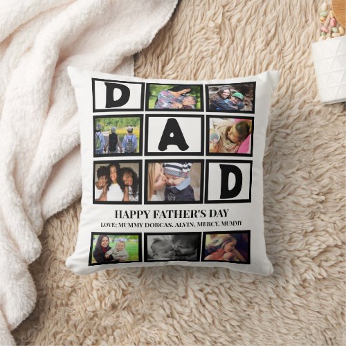 Elegant Custom  Happy Fathers Day 9 Photo Collage  Throw Pillow