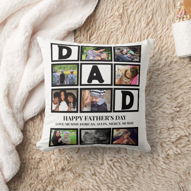 Elegant Custom  Happy Fathers Day 9 Photo Collage  Throw Pillow (Blanket)