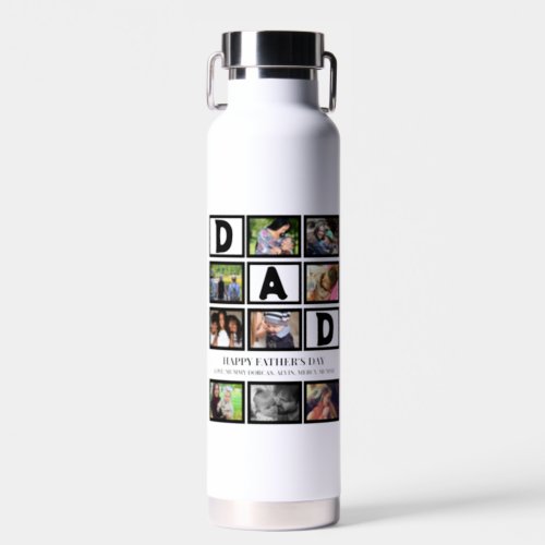 Elegant Custom  Happy Fathers Day 9 Photo Collage Water Bottle