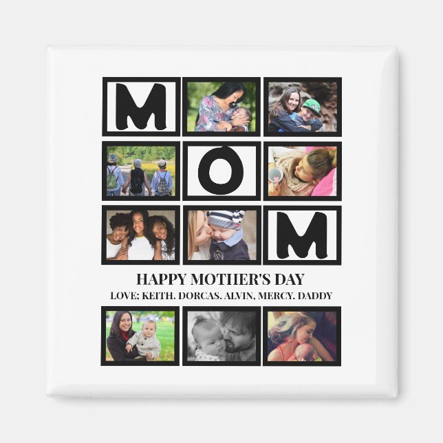 Elegant Custom  Happy Mothers Day 9 Photo Collage  Magnet (Front)