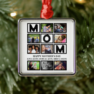 Elegant Custom  Happy Mothers Day 9 Photo Collage  Metal Ornament