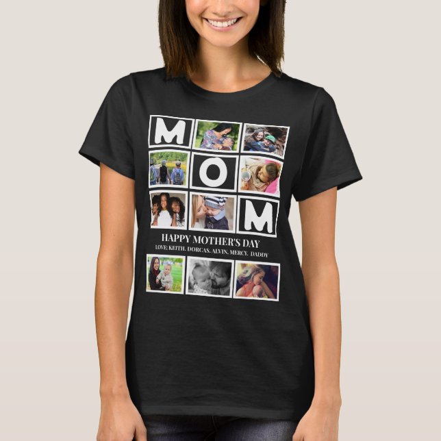 Elegant Custom  Happy Mothers Day 9 Photo Collage T-Shirt (Front)