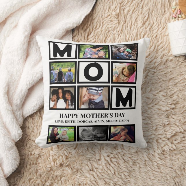 Elegant Custom  Happy Mothers Day 9 Photo Collage  Throw Pillow (Blanket)