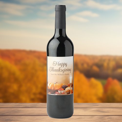 Elegant Custom Happy Thanksgiving Dinner Party Wine Label