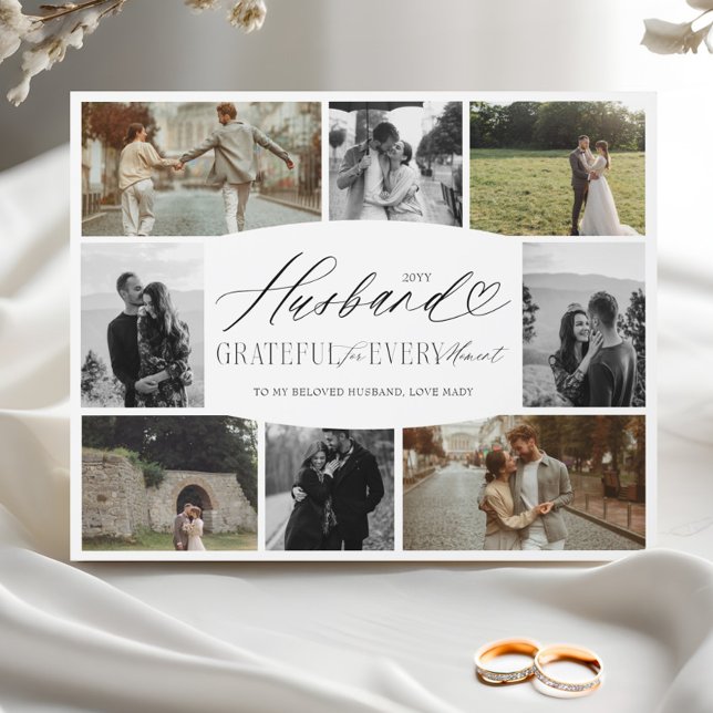Elegant custom Husband Gift Photo Collage Keepsake Plaque (Husband Grateful for Every Moment Photo Collage Plaque)