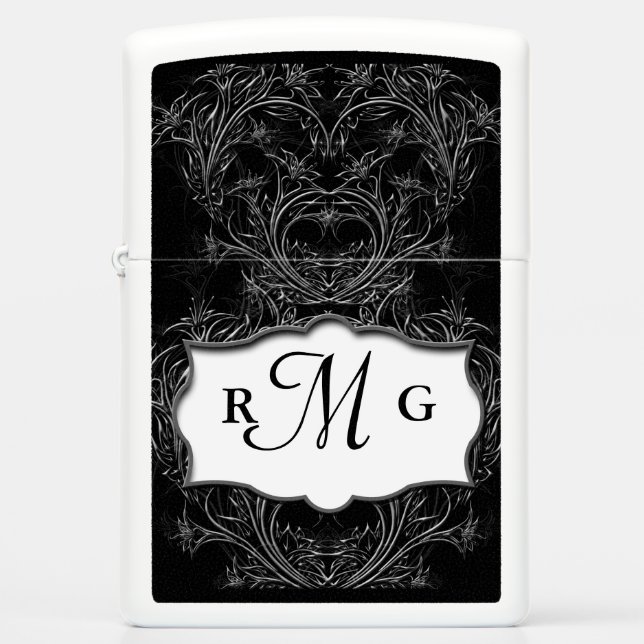 Elegant Custom initial Black Silver Zippo Lighter (Front)