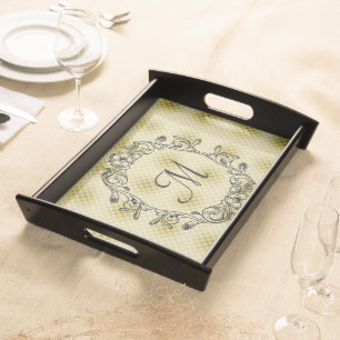 Elegant Custom Initial Gold & Black Serving Tray