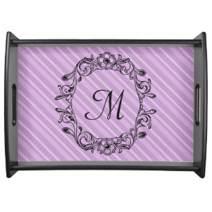 Elegant Custom Initial LavenderStripe Serving Tray