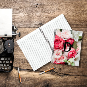 Elegant Custom Initial Letter D Roses Monogram Notebook