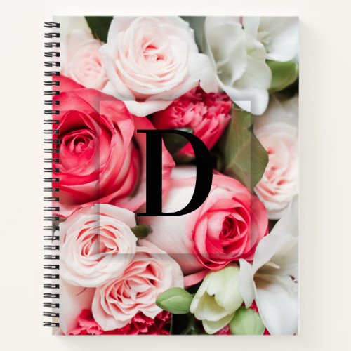 Elegant Custom Initial Letter D Roses Monogram  Notebook