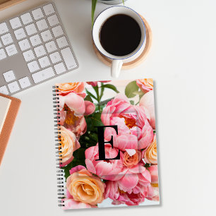 Elegant Custom Initial Letter E Roses Monogram Notebook