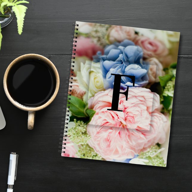 Elegant Custom Initial Letter F Roses Monogram  Notebook (Creator Uploaded)