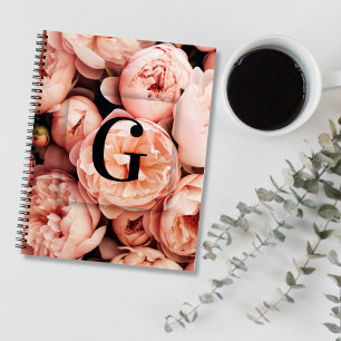 Elegant Custom Initial Letter G Peonies Monogram Notebook