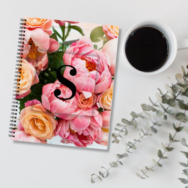 Elegant Custom Initial Letter S Roses Monogram  Notebook (Creator Uploaded)