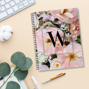 Elegant Custom Initial Letter W Roses Monogram Notebook