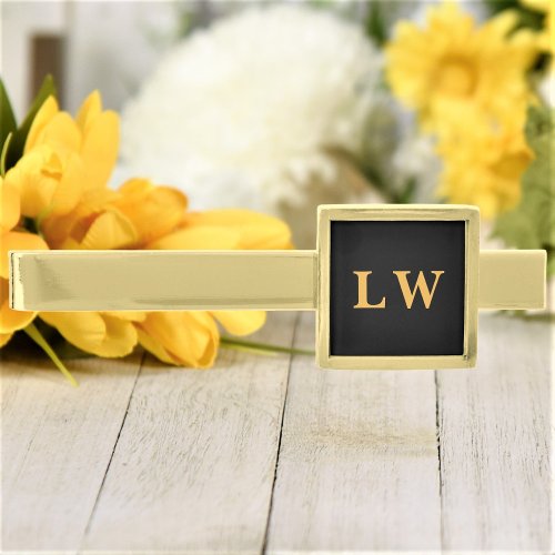 Elegant Custom Initials Gold Finish Tie Bar