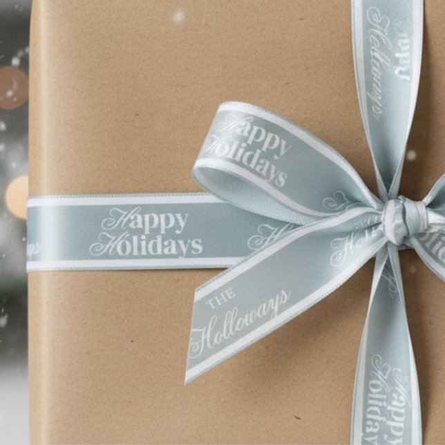 Elegant Custom Last Name Script Holiday Ribbon (Send holiday greetings with a classic touch! )
