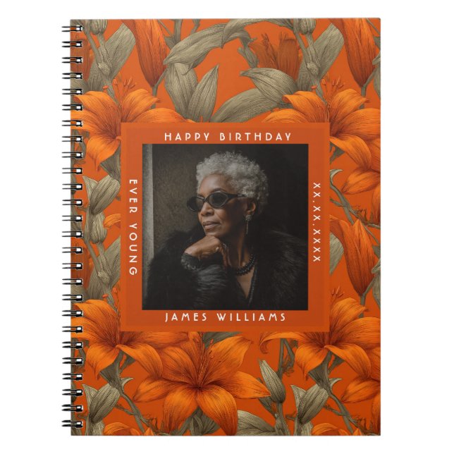 Elegant Custom Lilies Flower 90Th Birthday Notebook (Front)