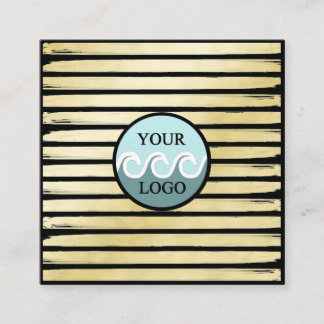 Elegant custom logo black gold foil paint striped square business card