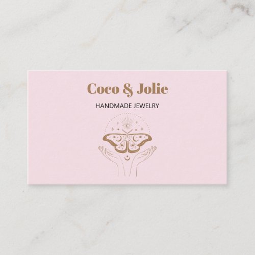 Elegant Custom Logo Blush Pink Mystical Butterfly  Business Card