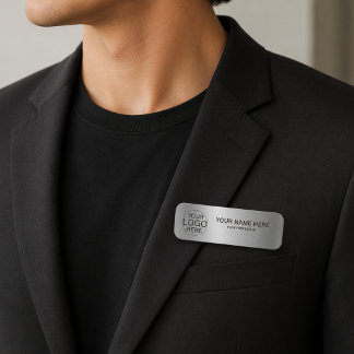 Elegant Custom Logo Employee Magnetic Faux Silver Name Tag