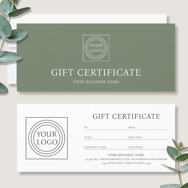Elegant Custom Logo Green Gift Certificate Voucher (Creator Uploaded)