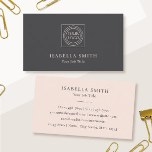 Elegant Custom Logo Minimalist Blush Pink Gray Business Card