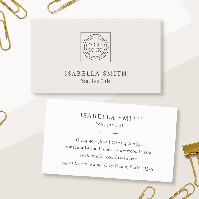 Elegant Custom Logo Minimalist Off-White Business Card (Creator Uploaded)
