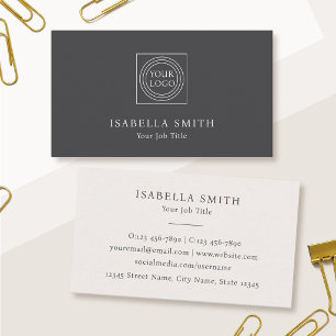 Elegant Custom Logo Minimalist Off-White Gray Business Card