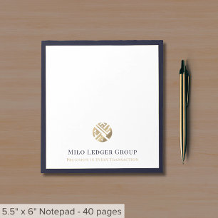 Elegant Custom Logo Navy Blue Border Notepad